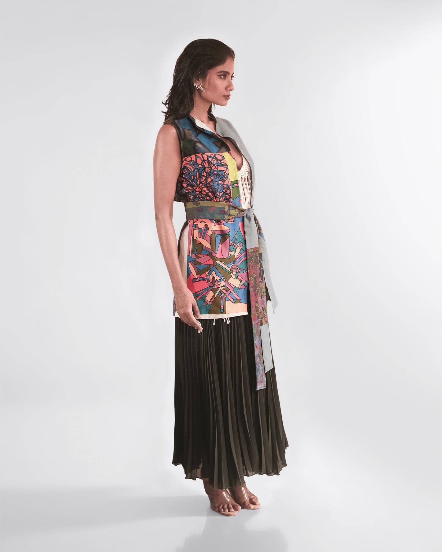 Split Frame-Cubist Print Wrap Top