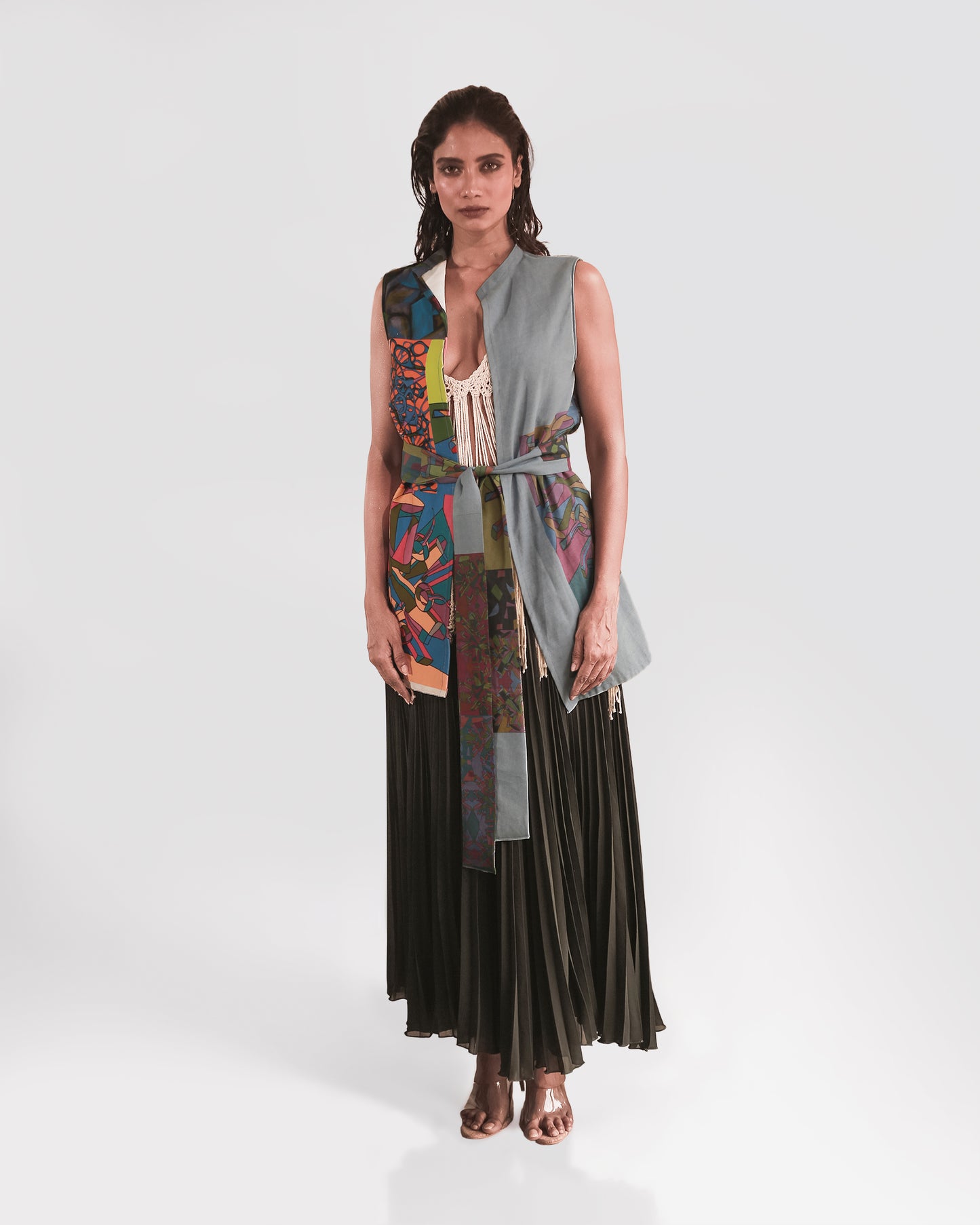 Split Frame-Cubist Print Wrap Top