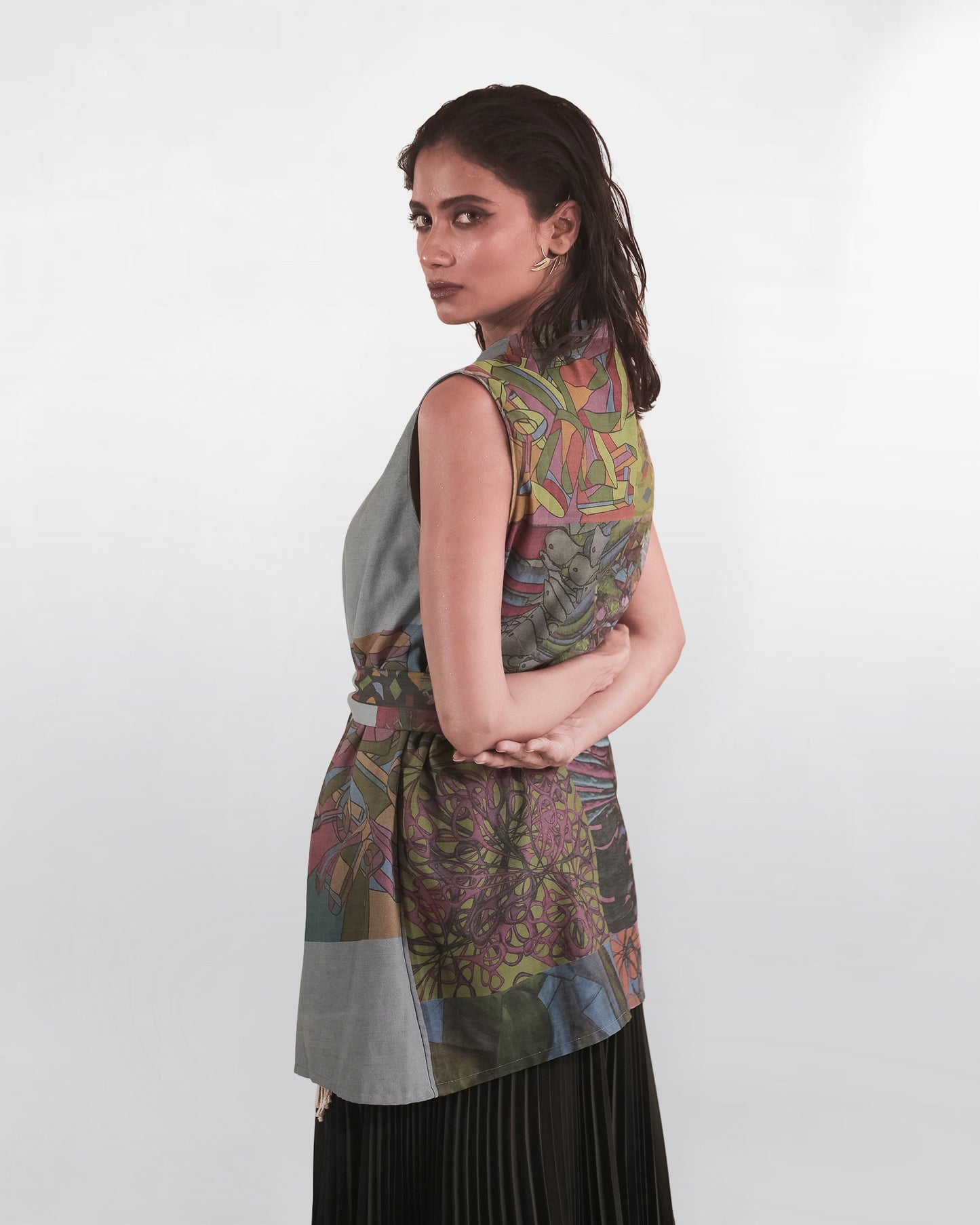 Split Frame-Cubist Print Wrap Top