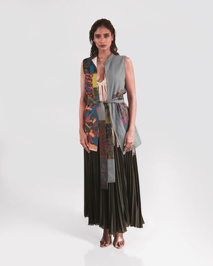 Split Frame-Cubist Print Wrap Top