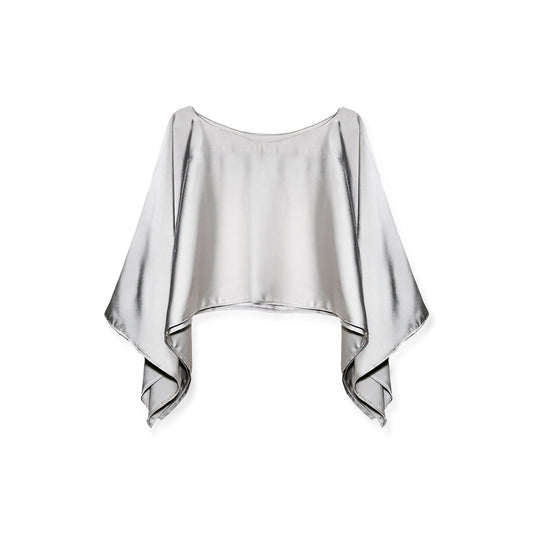 Fluid Satin Cape Top – Silver