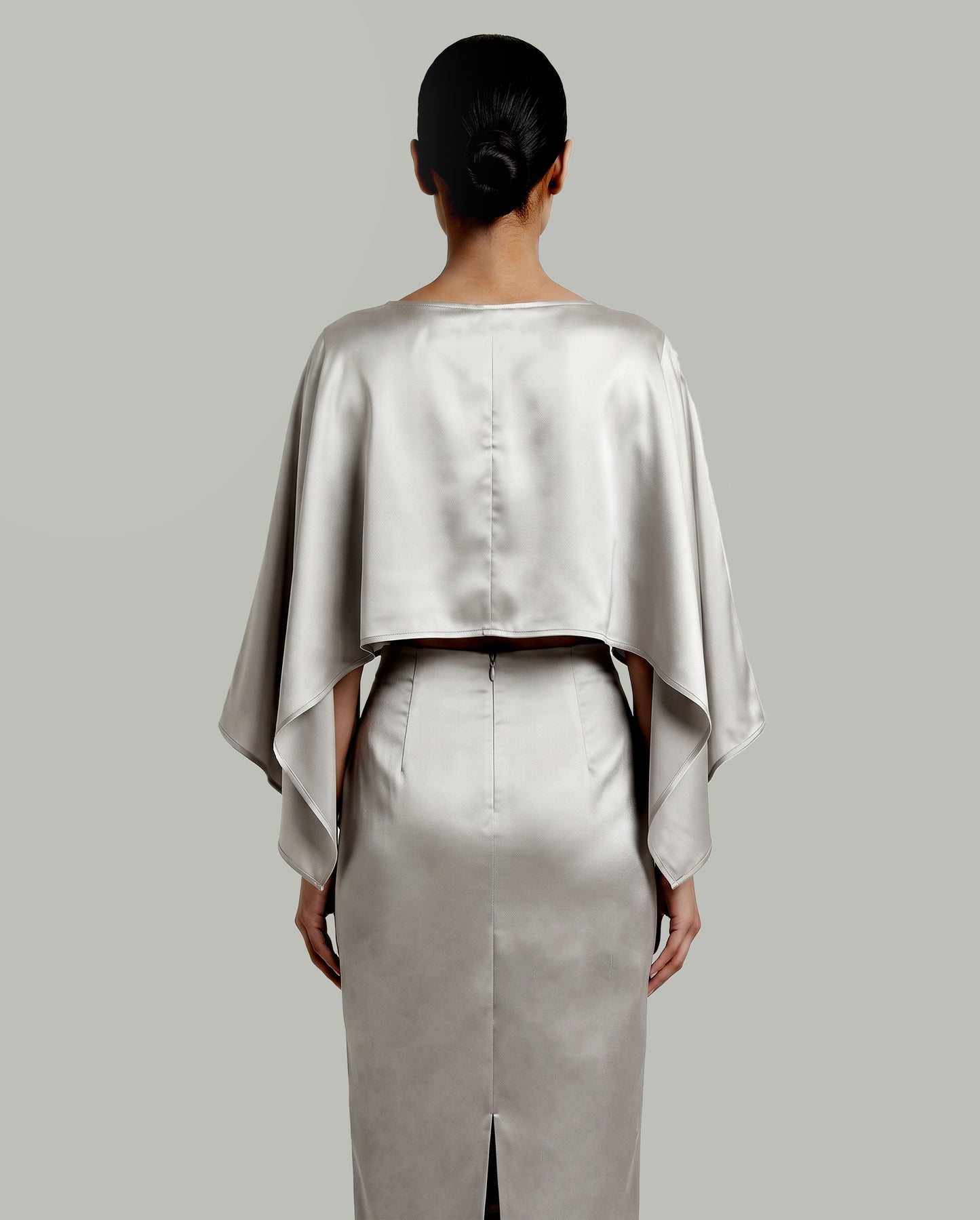 Fluid Satin Cape Top – Silver