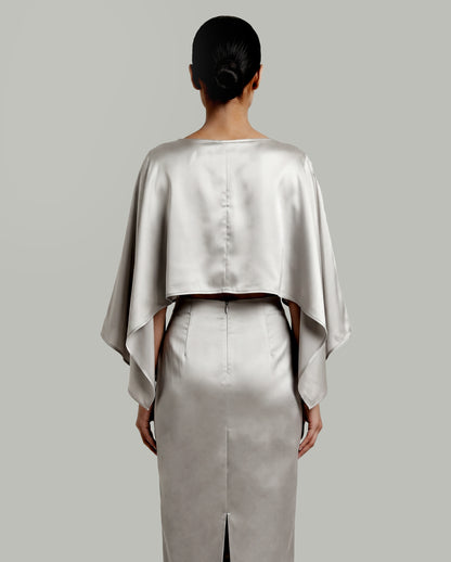 Fluid Satin Cape Top – Silver