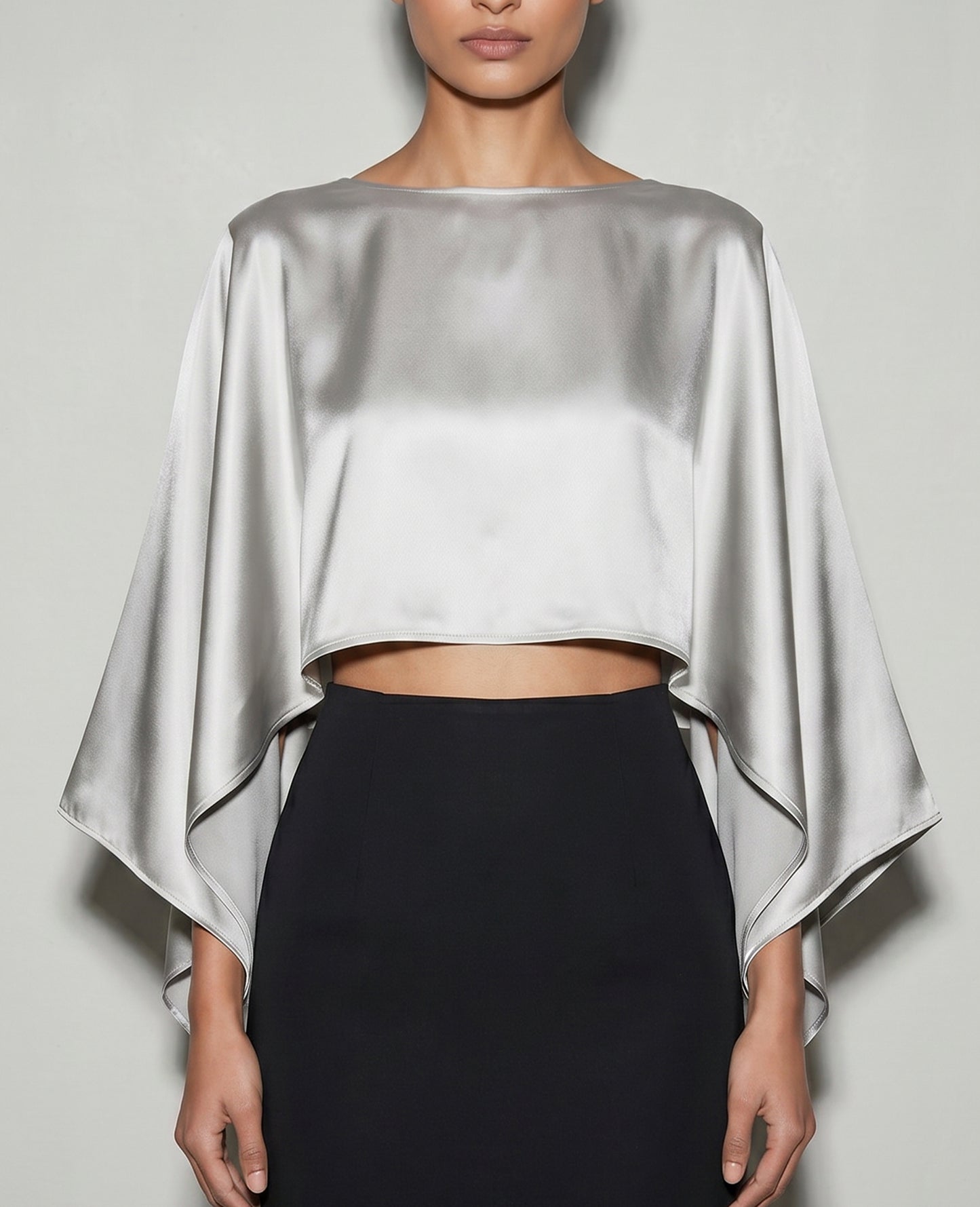 Fluid Satin Cape Top – Silver