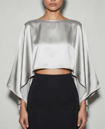 Fluid Satin Cape Top – Silver